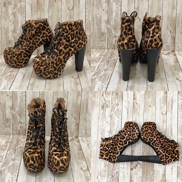 JEFFREY CAMPBELL Lita Fur Leopard Platform Boots Size 6 - Picture 10 of 16